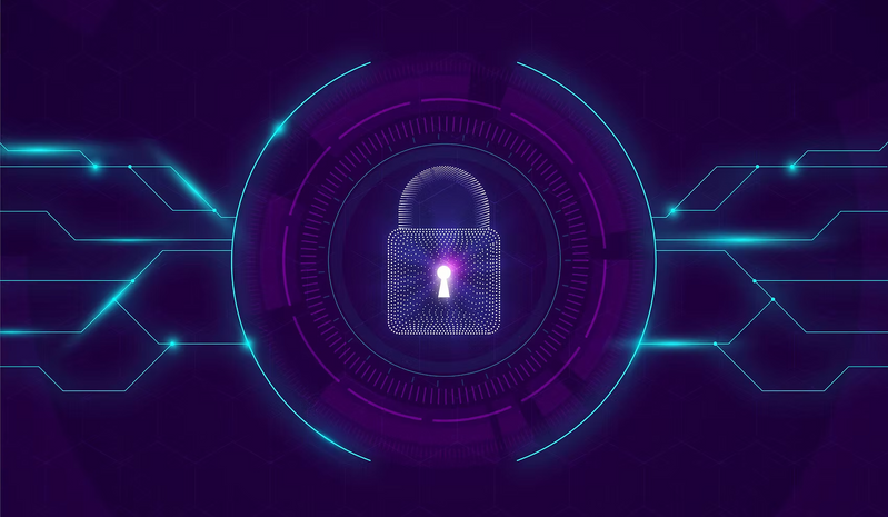 Cybersecurity digital lock and circuit board visualization